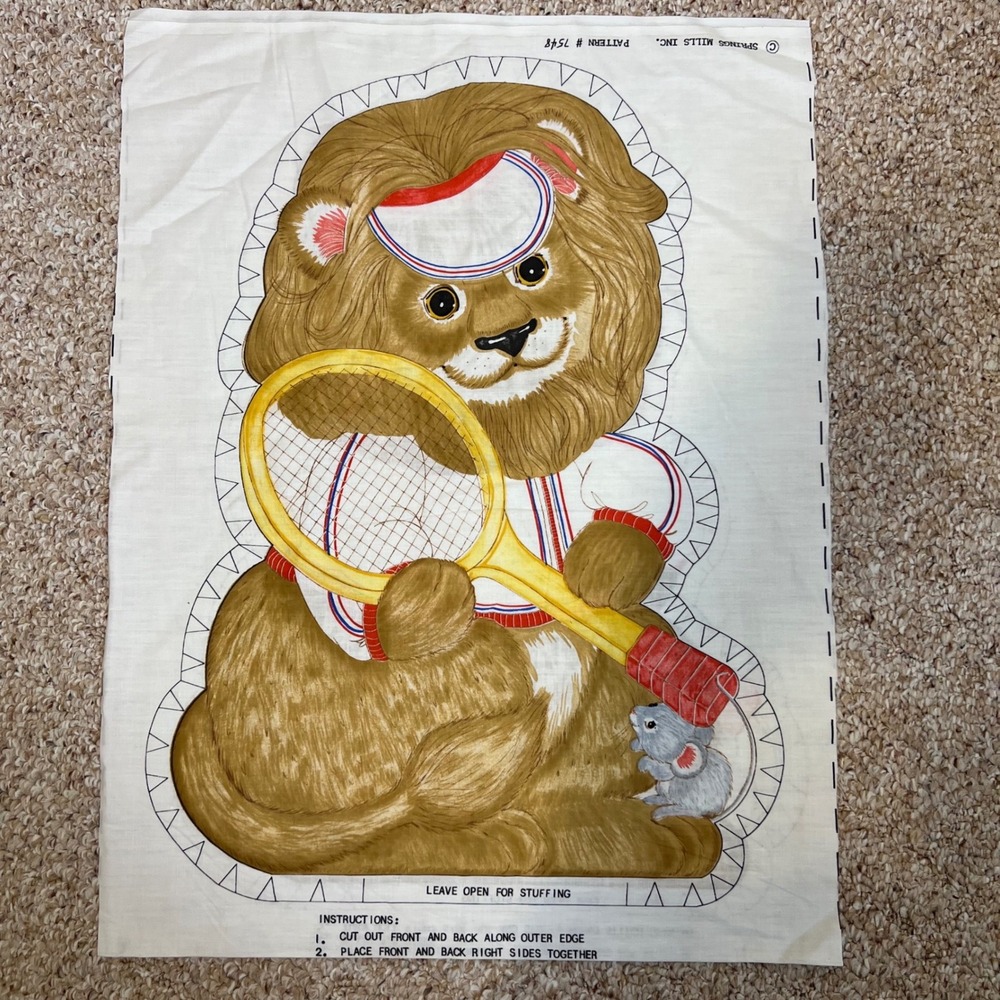 Vintage Springs Mills Lion Tennis Player Fabric Cut and Sew Plush Doll Pattern